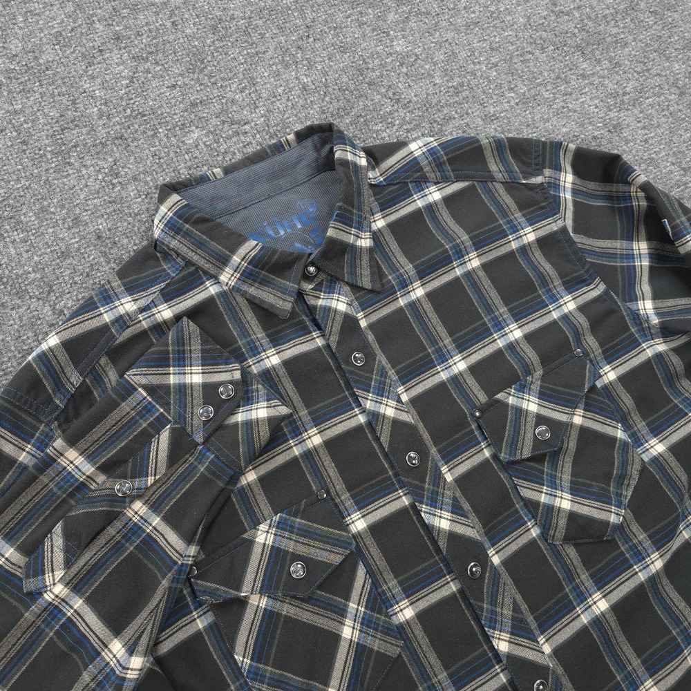 Kuhl Shirt Mens Large Black Plaid Maverik Flannel Pearl Snap Hiking Outdoor Camp